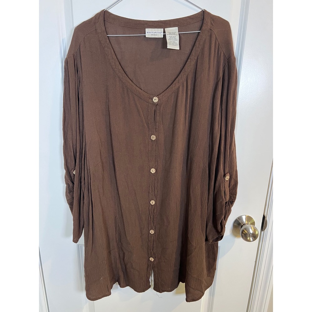White Stag Woman Top Button Front Roll Tab‎ Coffee House Brown 22W/24W
